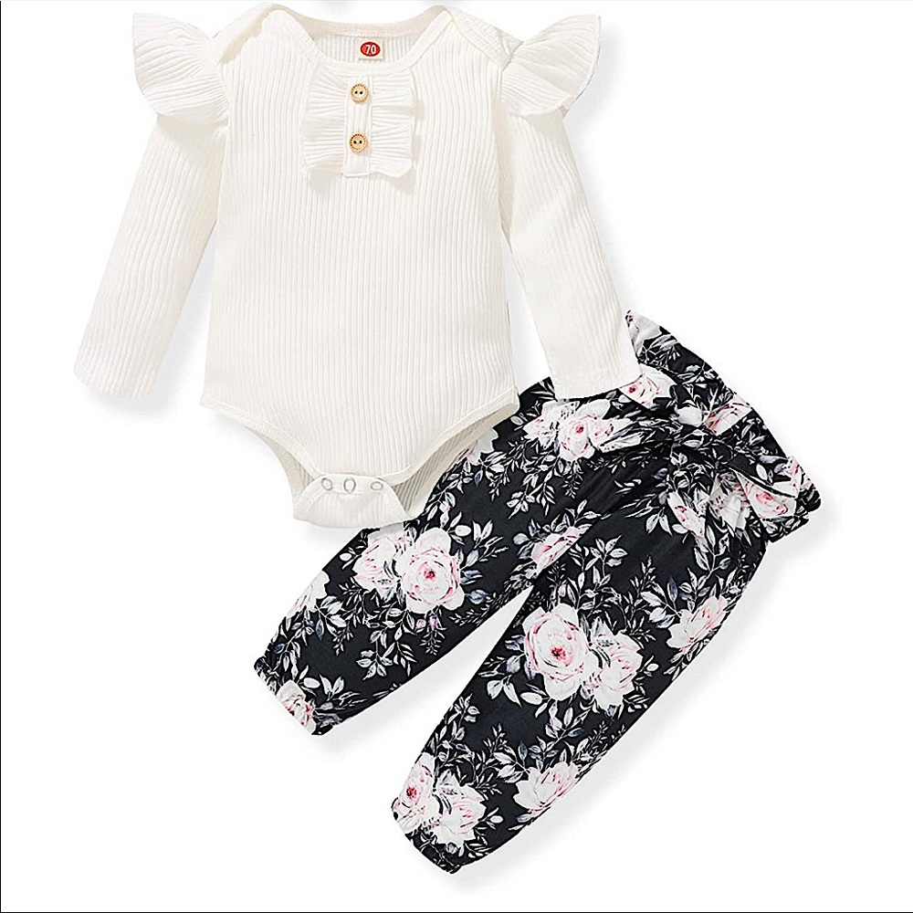 Ruffle Onesie with Paper Bag Waist Floral Pants